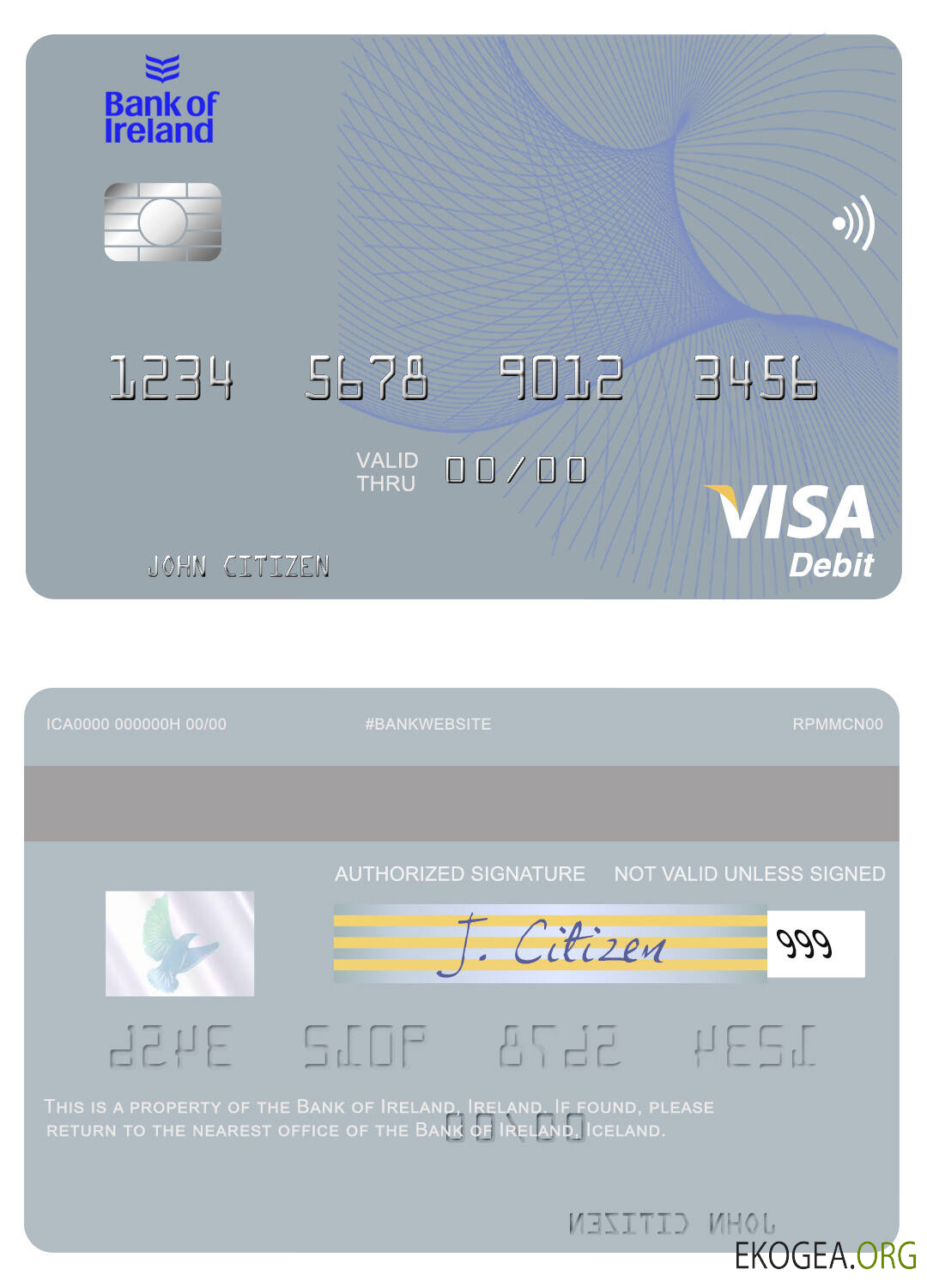 Carte de débit visa de la Banque d'Irlande d'Irlande